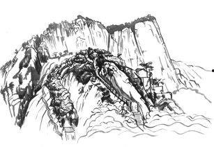 华山简笔画图片大全,勾勒山岳之魂，尽展水墨风情
