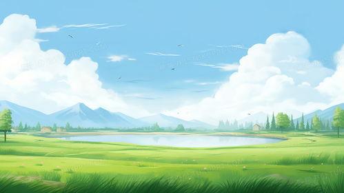 夏日风景图片,碧波荡漾，绿意盎然